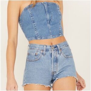 Womens Levis 501 Button Fly shorts Railroad stripe